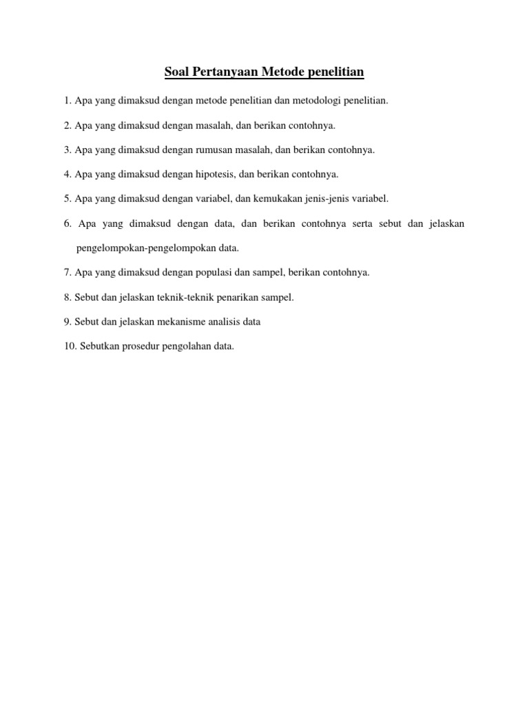 Soal Pertanyaan Metode Penelitian