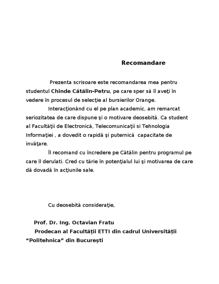 Scrisoare De Recomandare