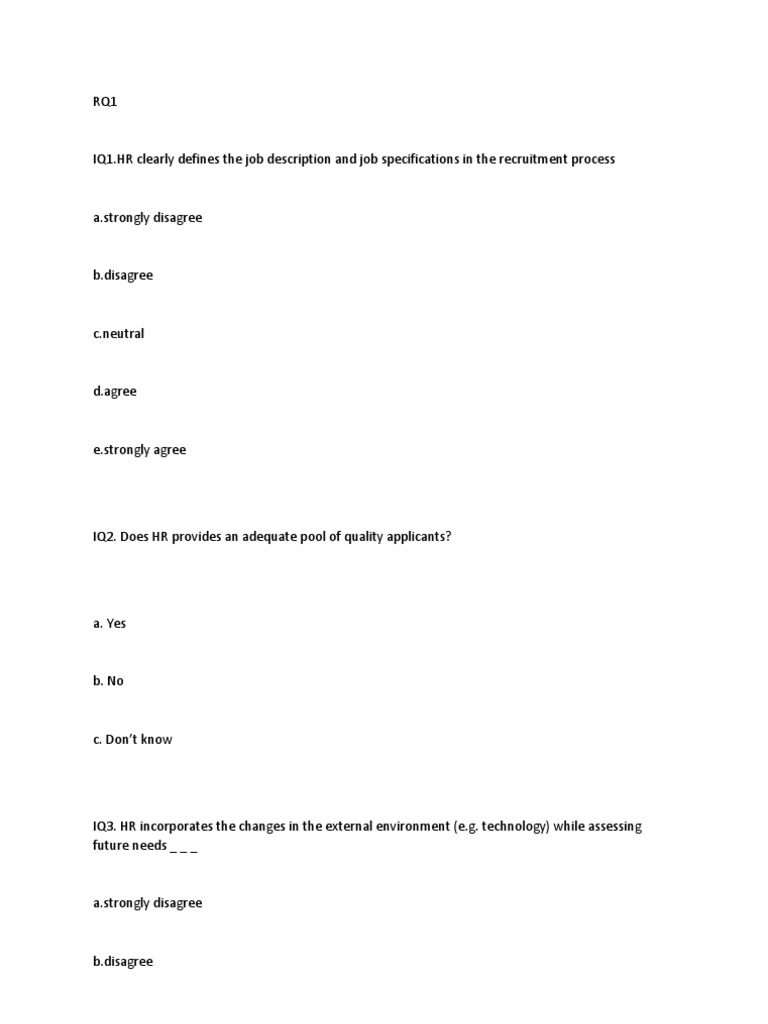 Questionnaire On Recruitment and Selection | PDF | Recruitment 