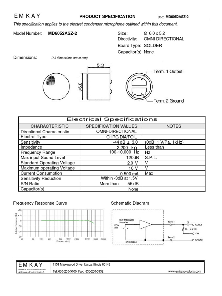 datasheet Microfono Microphone Physical Quantities