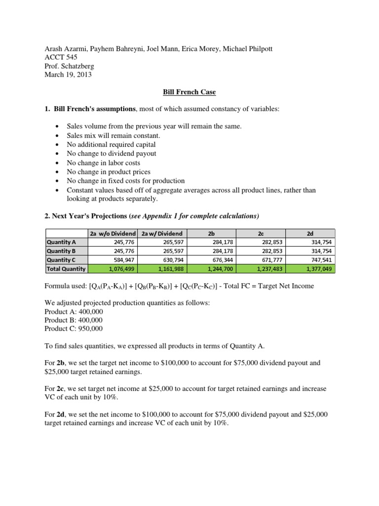 Bill French Case - FINAL | PDF | Financial Accounting | Economics