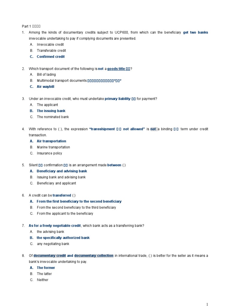 CDCS Exam Questions and Answers Guide | PDF | Letter Of Credit | Bill ...