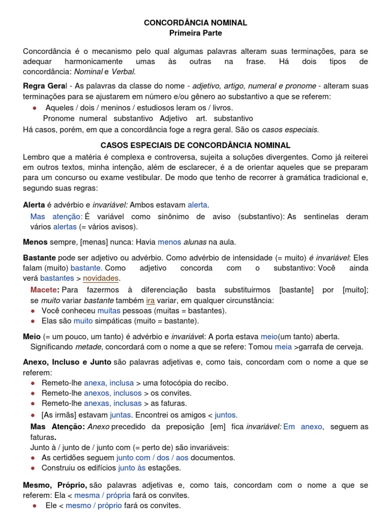 Casos Especiais de Concordância Nominal | PDF | Pronome | Plural