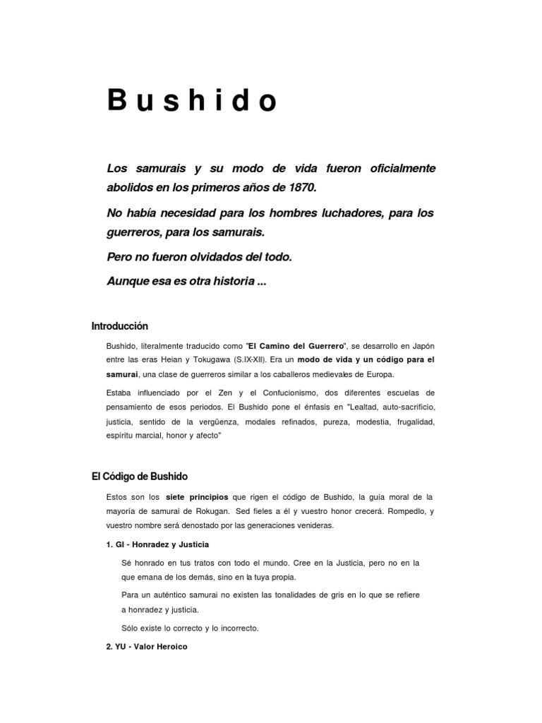 Principios del Bushido: Código Samurai | PDF | Bushido | Samurai