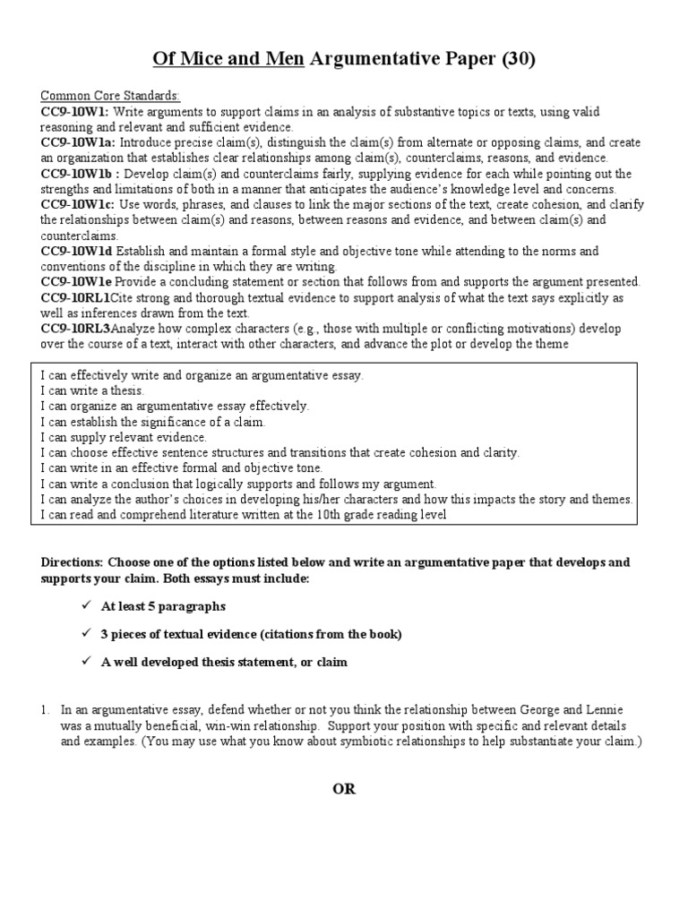 Of Mice And Men Essay Examples - Free Argumentative, Persuasive Essays and Research Papers