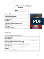 J-1 Summer Work and Travel Program Resume: Contact Information