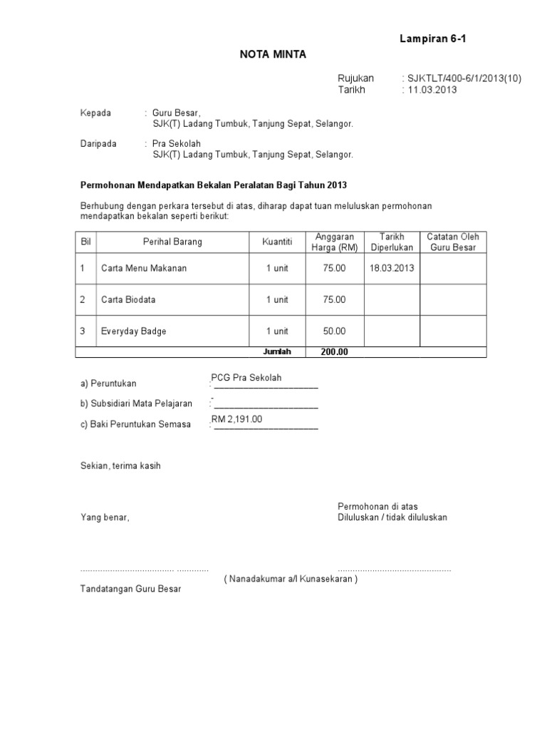 Nota Minta - Format Baru