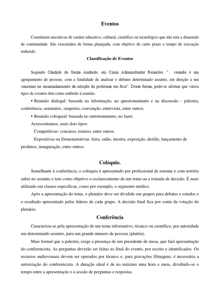 Diferença Entre Coloquio Simposio E Congresso