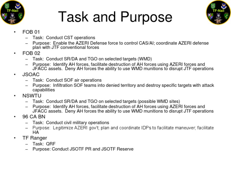 TF Nail COA Task & Purpose | PDF