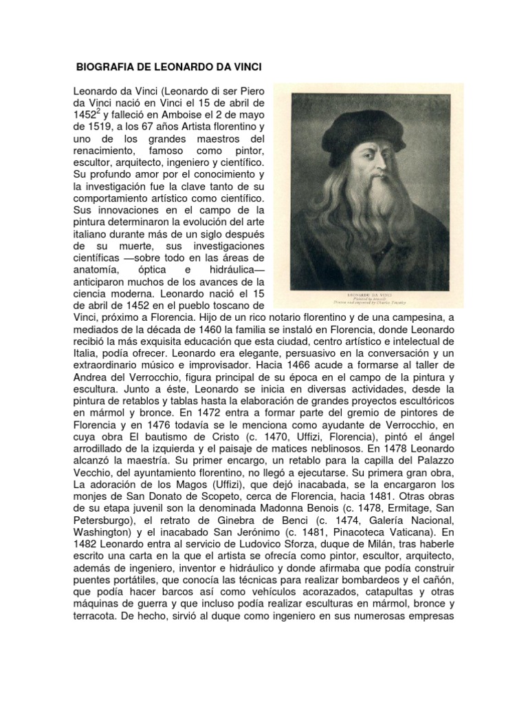 Biografia de Leonardo Da Vinci Leonardo Da Vinci Nicolás Maquiavelo Prueba gratuita de 30