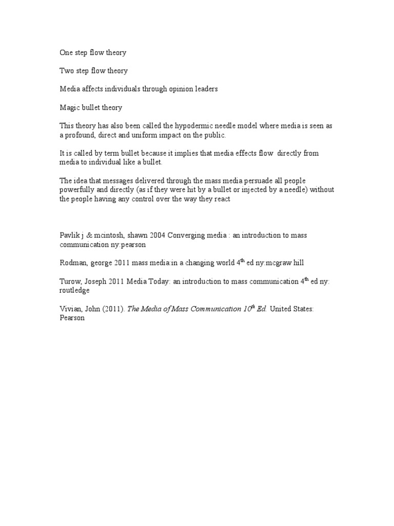 One Step Flow Theory Media Analysis Mass Media