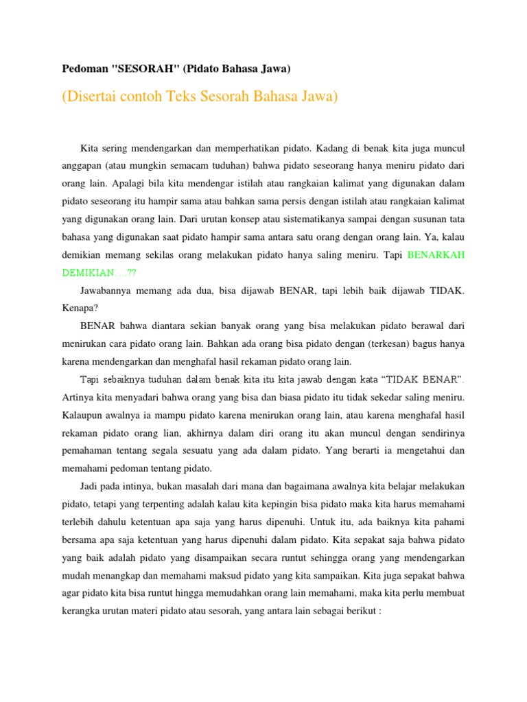 Contoh Teks Pidato Bahasa Jawa