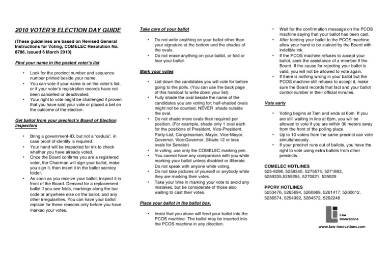 2010 Voter's Election Day Instructions | PDF | Ballot | Polling Place