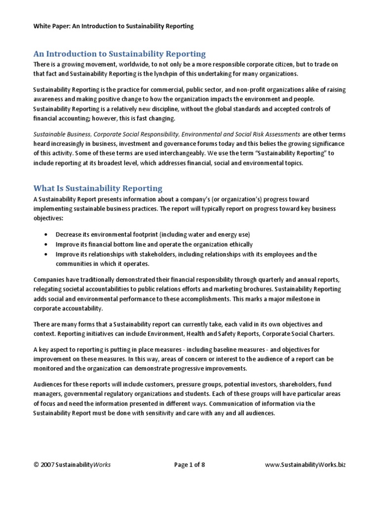 Introduction To Sustainability Reporting Pdf Sustainability