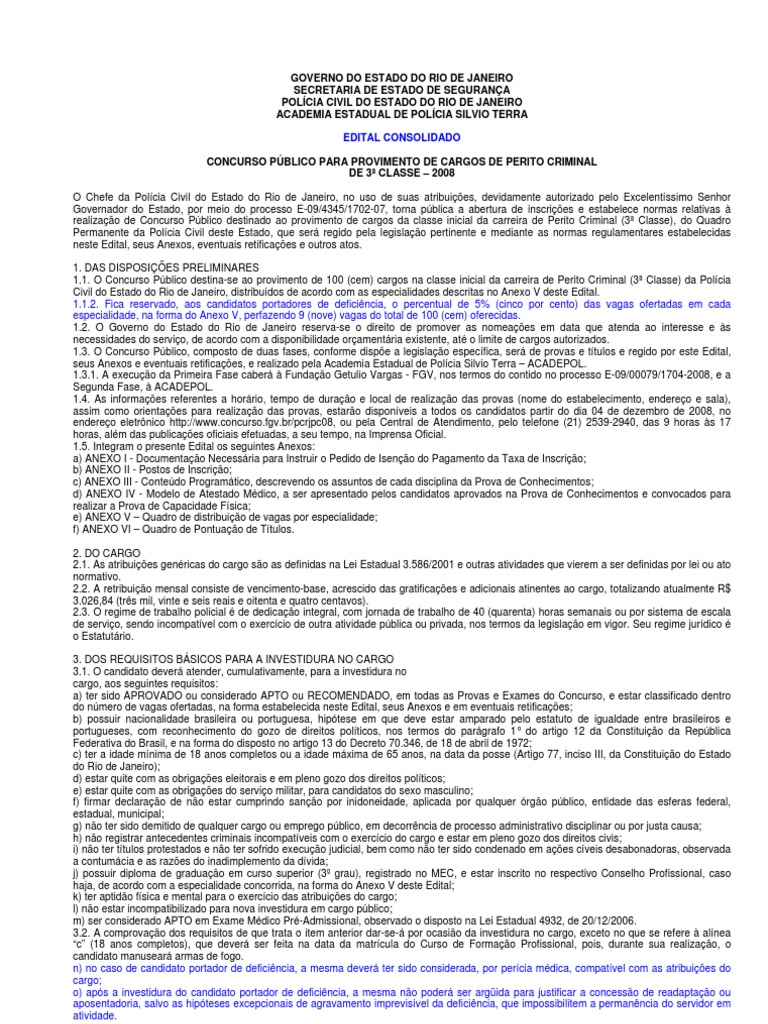 Concurso Perito Criminal RJ 2008: Edital Completo | PDF | Testemunha ...