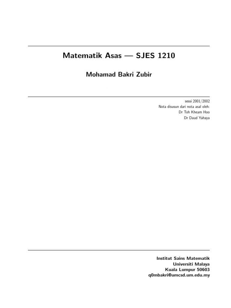 Matematik Asas — SJES 1210: Mohamad Bakri Zubir