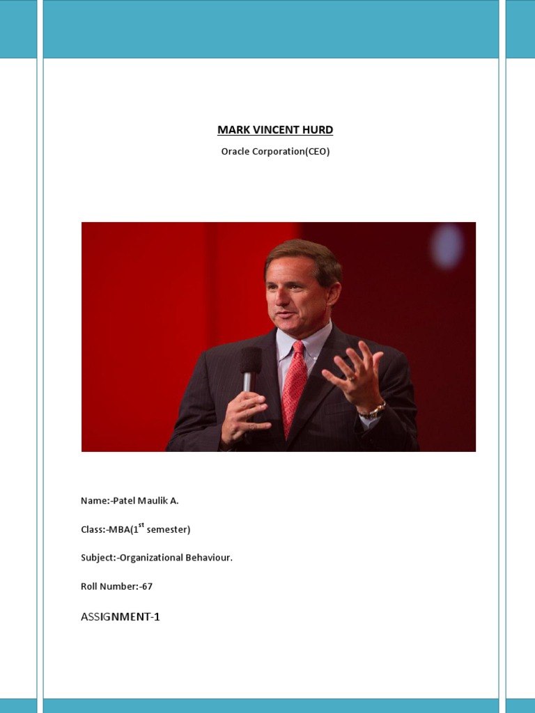 Mark Vincent Hurd Oracle Corporation (CEO) PDF Hewlett Packard