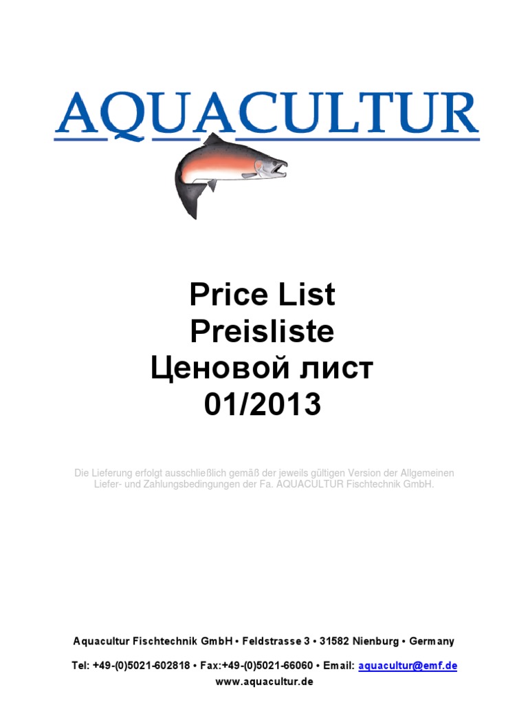 01-2013 Aquacultur Retail Price List