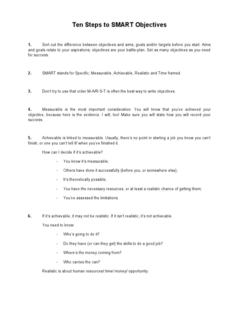 10 Steps To SMART Objectives | PDF | Cognition | Business