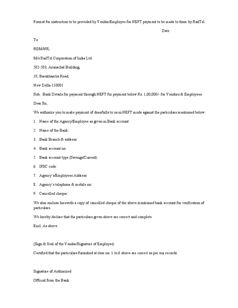 NEFT Payment Instruction Format | PDF | Career & Growth | Business