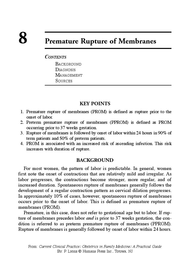Premature Rupture of Membranes: Key Points | PDF