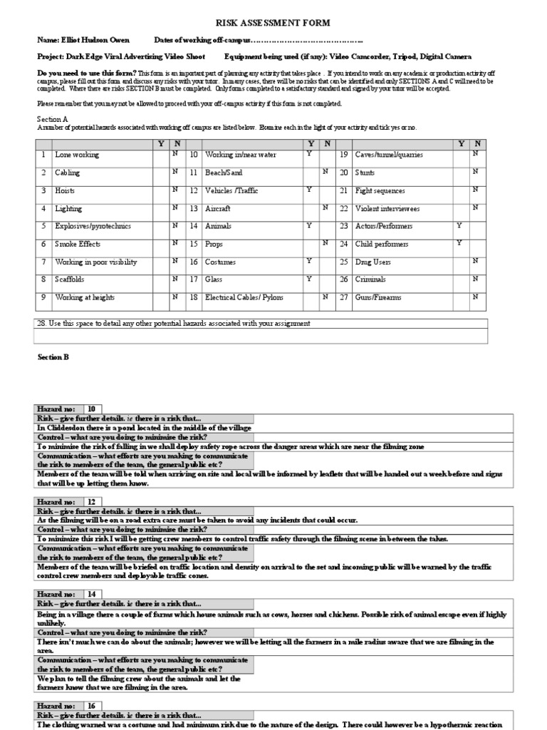 Risk Assess Form | PDF