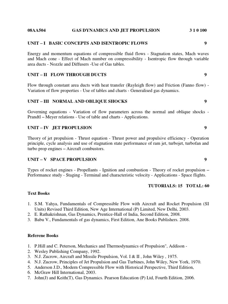 Gas Dynamics & Jet Propulsion Course | PDF | Science & Mathematics