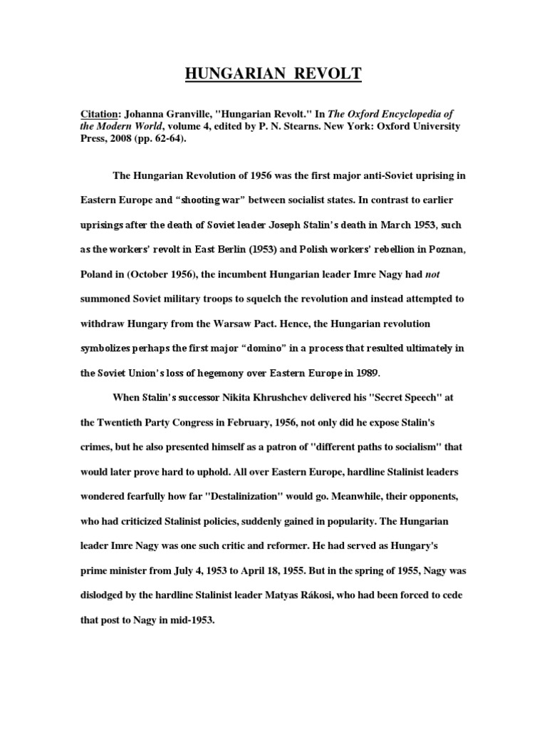 Hungarian Revolution of 1956 and Soviet Interventions | PDF | Hungary ...