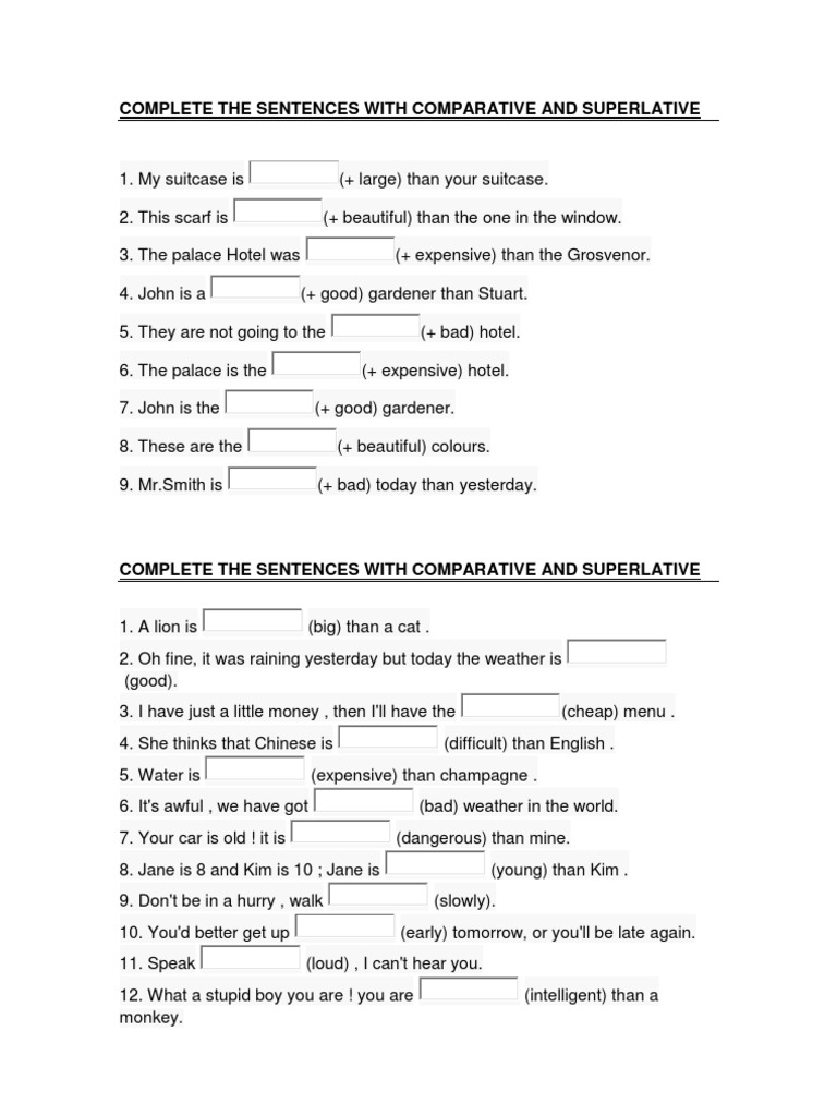Complete The Sentences With Comparative and Superlative | PDF | Clothing