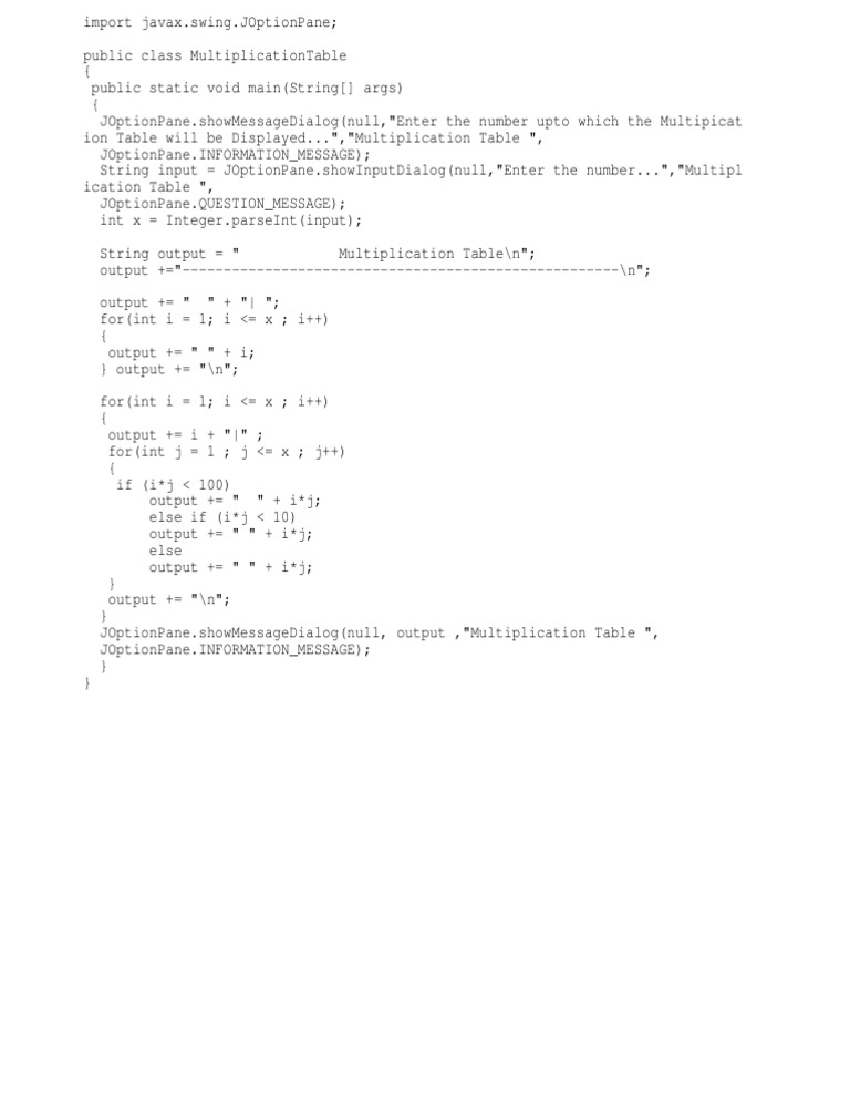 Multiplication Table | PDF | Computer Programming | Software Engineering