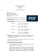 Bar Exam Venue: University of Sto. Tomas, Espana, Manila 2. Examination Dates: Four Sundays of October 2013