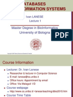 29522-Databases and Information Systems: Master Degree in Bioinformatics University of Bologna