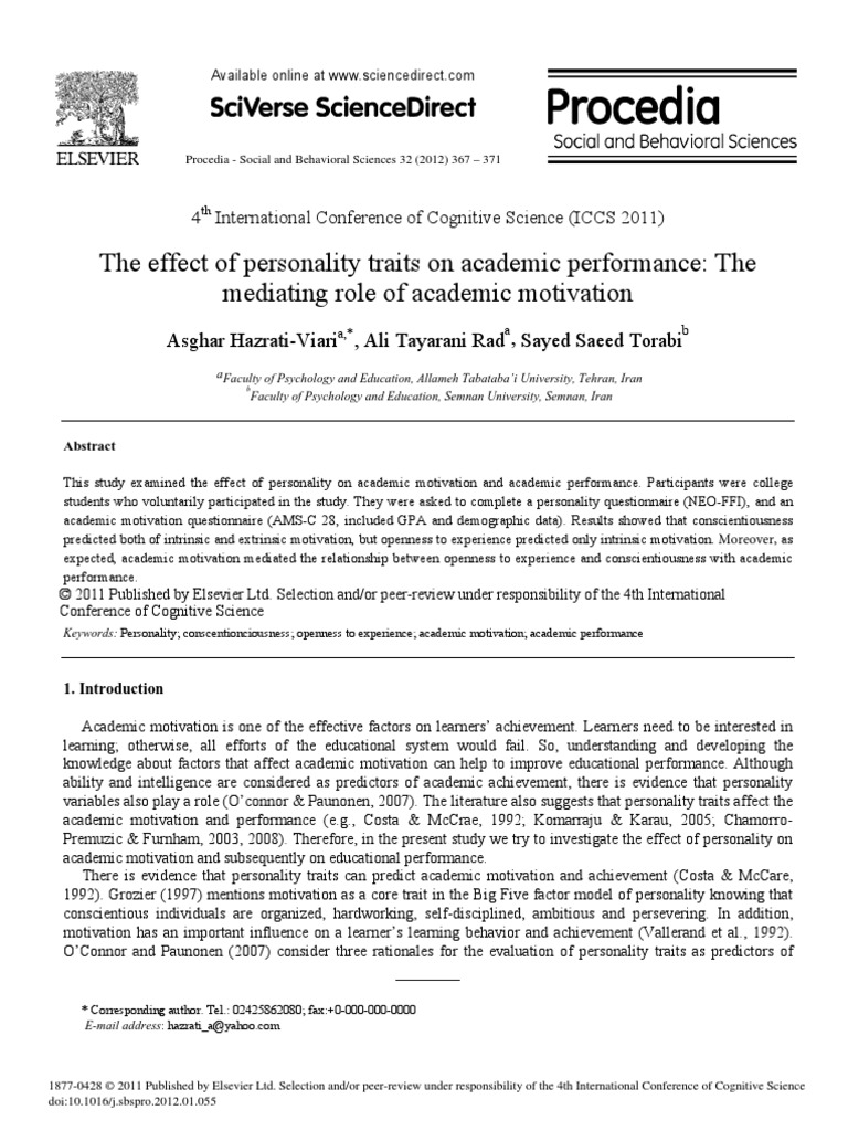 The Effect of Personality Traits On Academic Performance - The ...