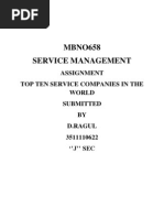 MBNO658 Service Management: Assignment Top Ten Service Companies in The World Submitted BY D.Ragul 3511110622 'J'' SEC