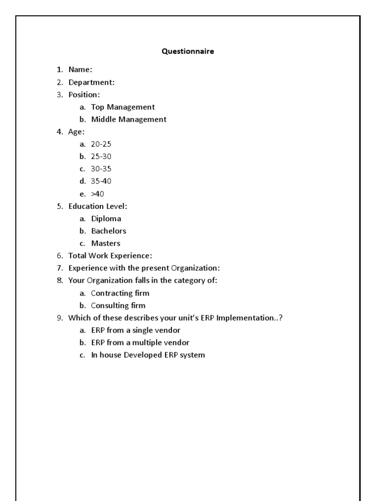 Questionnaire | PDF