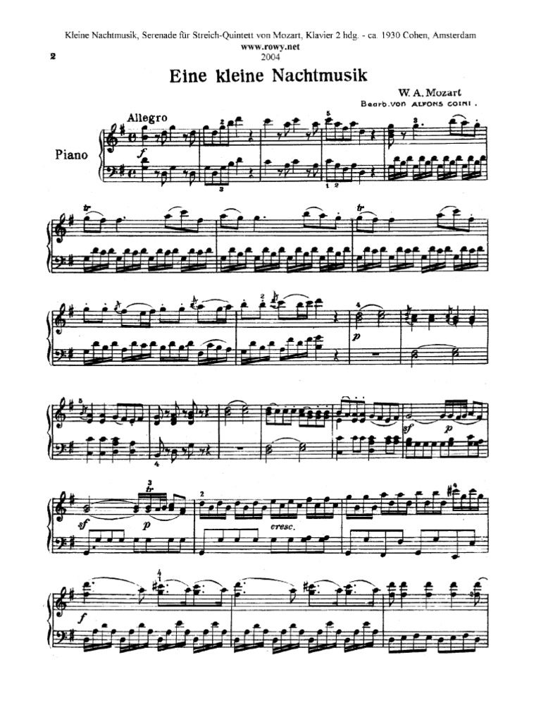 WA Mozart Eine Kleine Nachtmusik K.525 For PIANO | PDF