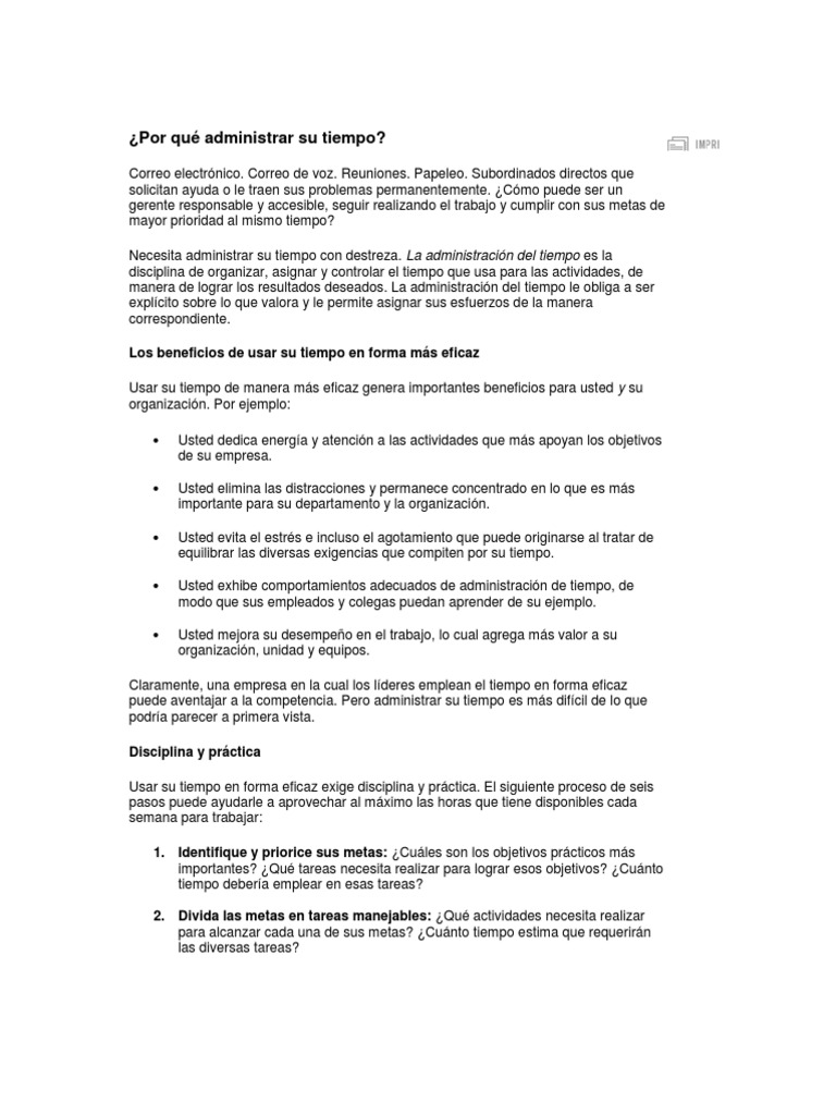 Administracion Del Tiempo - Harvard | PDF | Toma de decisiones ...
