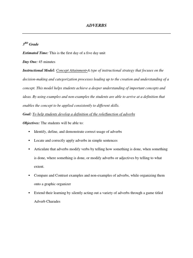 Adverbs Lesson Plan-Charity Smoot | PDF | Adverb | Adjective