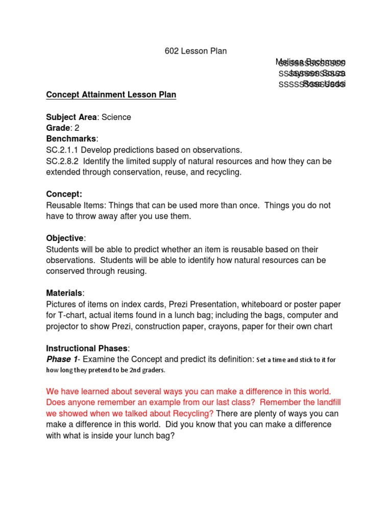 Concept Attainment Lesson Plan Examples