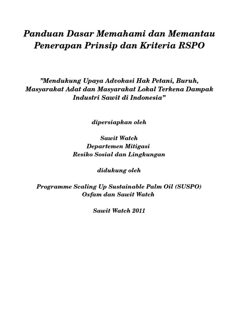 Panduan Dasar RSPO Bagi Aktifis Dan Masyarakat | PDF | Kesehatan ...