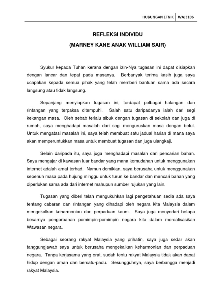 Contoh Laporan Reflektif Oum Hubungan Etnik