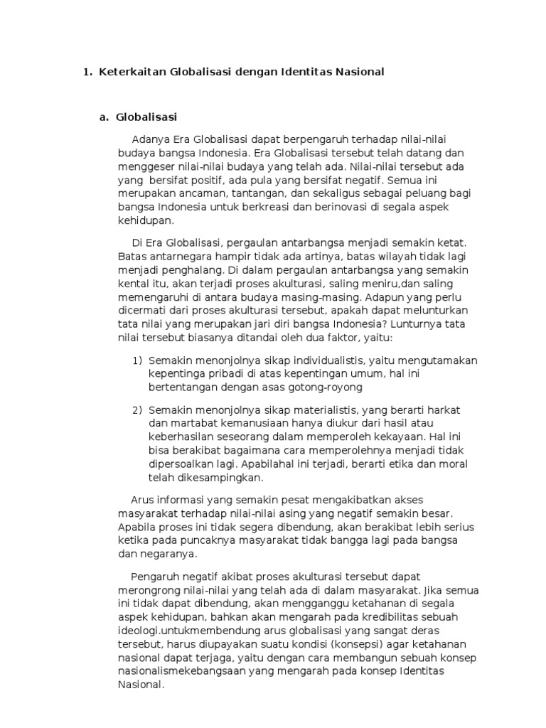 Keterkaitan Globalisasi Dengan Identitas Nasional