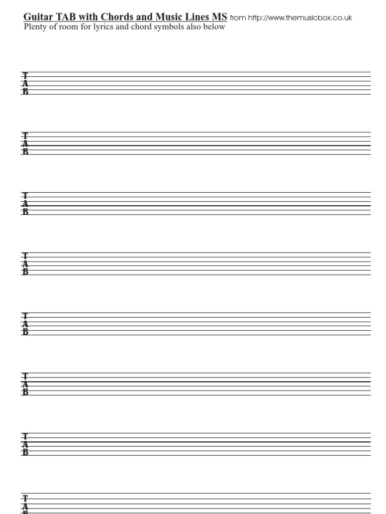 Guitar TAB With Chords and Music Lines MS: Plenty of Room For Lyrics ...