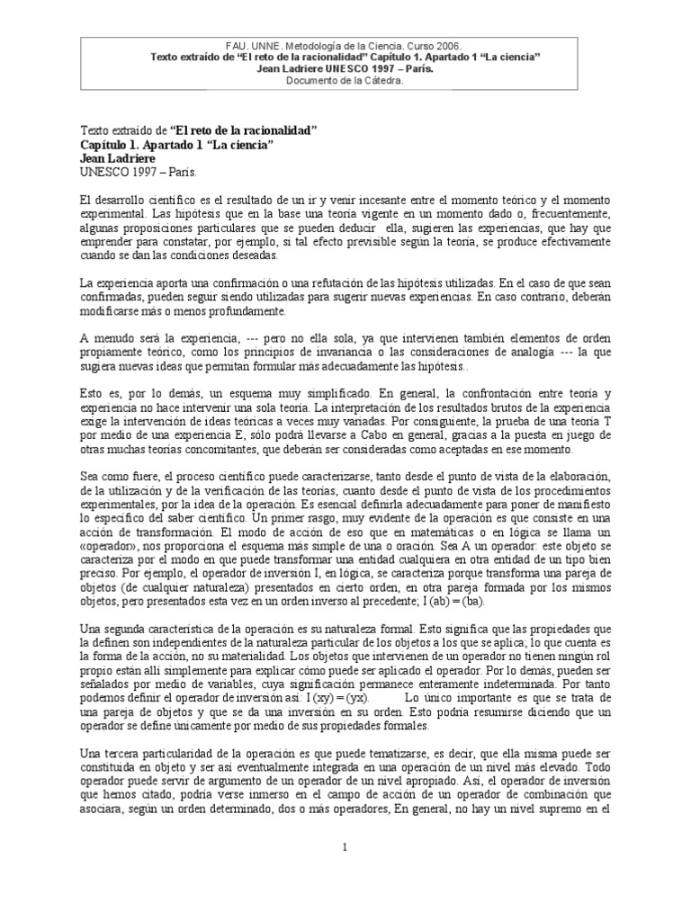 El Reto de La Racionalidad Jean Ladriere Descargar gratis PDF