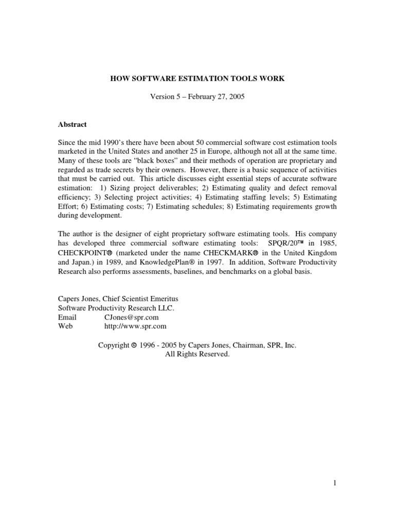 Capers Estimation PDF Software Bug Software