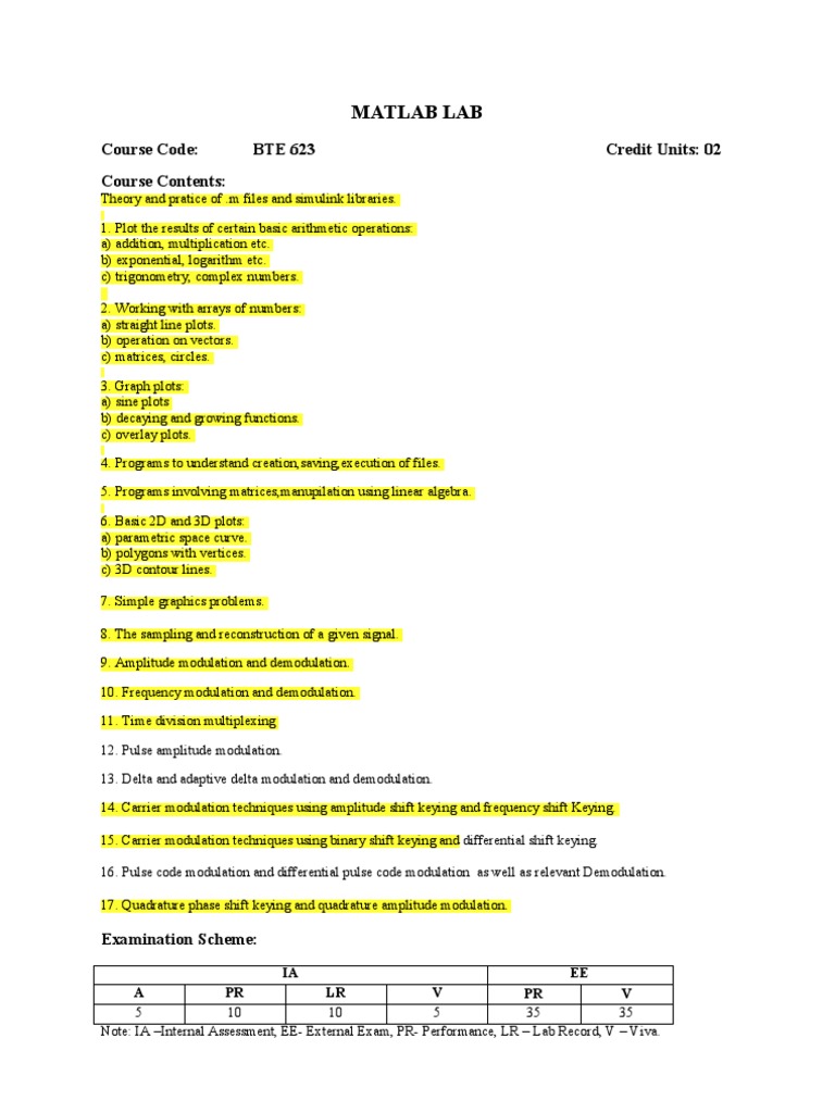 MATLAB Lab Course: BTE 623 Overview | PDF