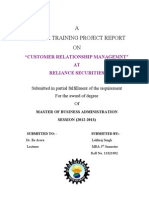 A Summer Training Project Report ON: "Customer Relationship Managemnt" AT Reliance Securities