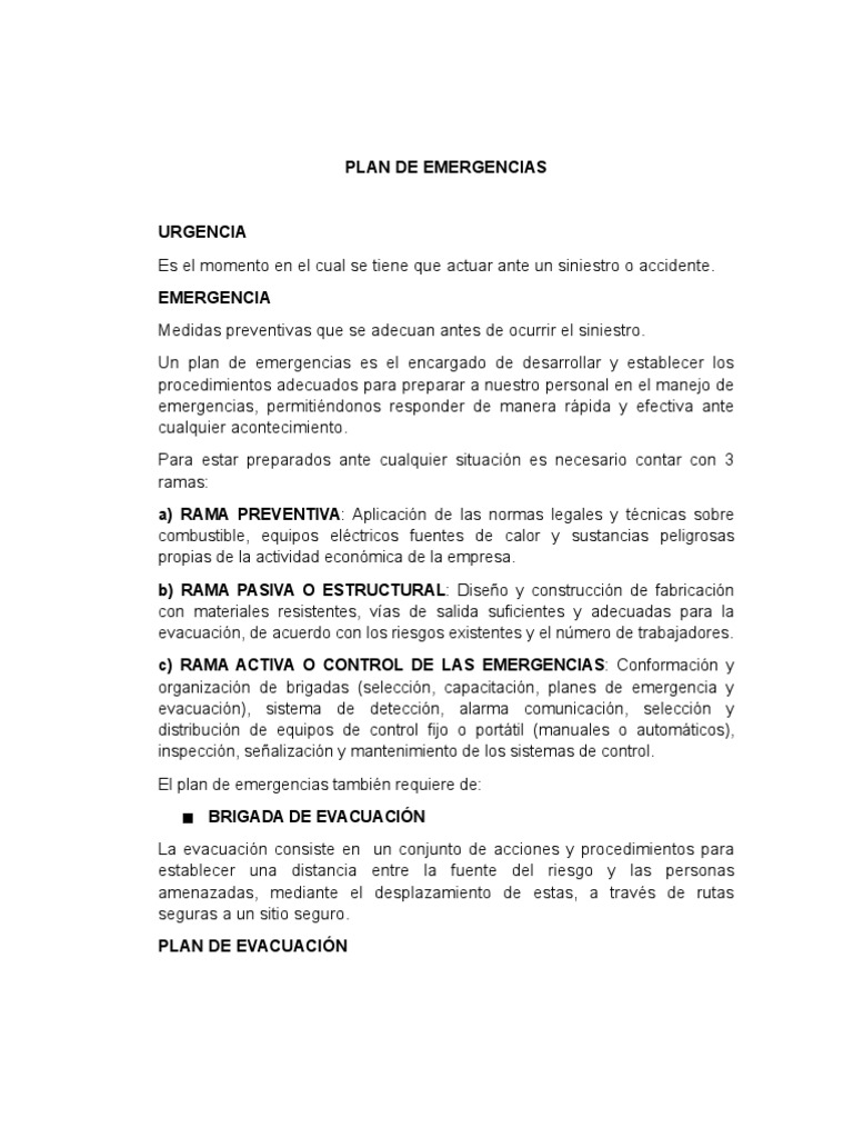 Plan de Emergencias | PDF | Primeros auxilios | Quemar