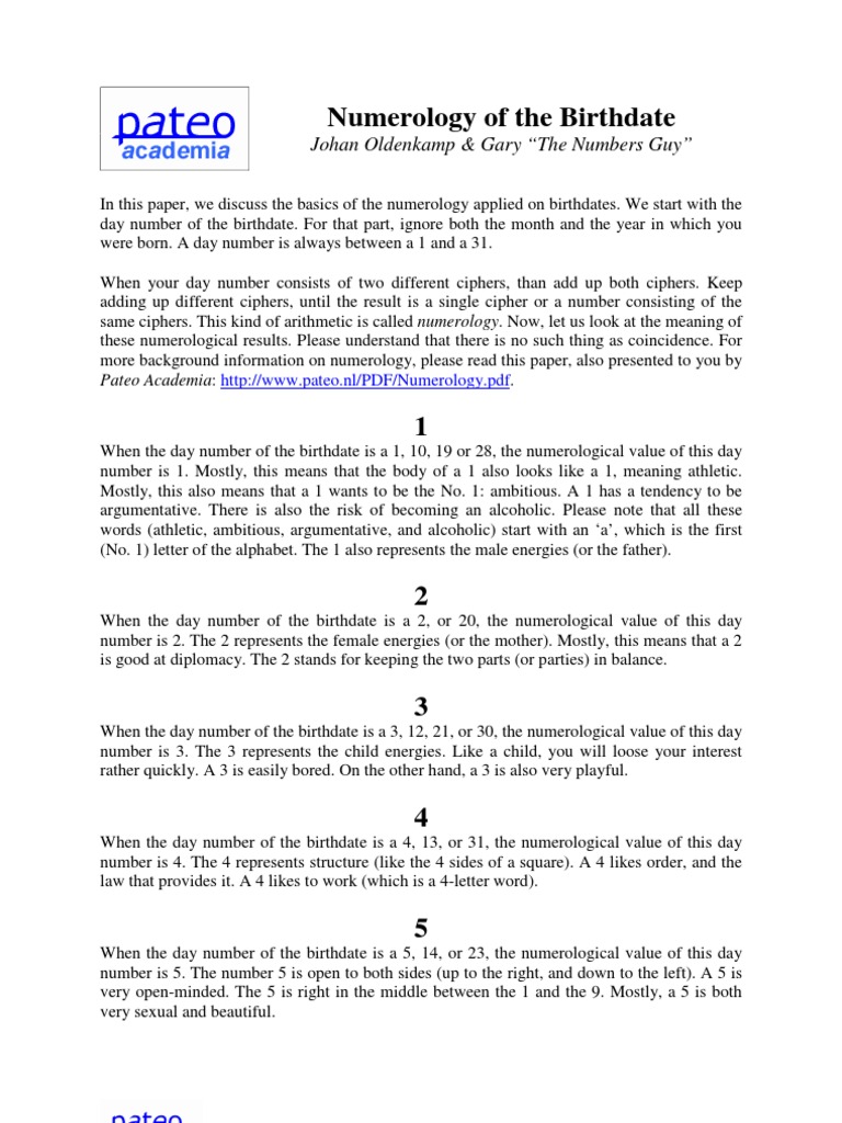 Numerology and birth dates with symbolic numbers
