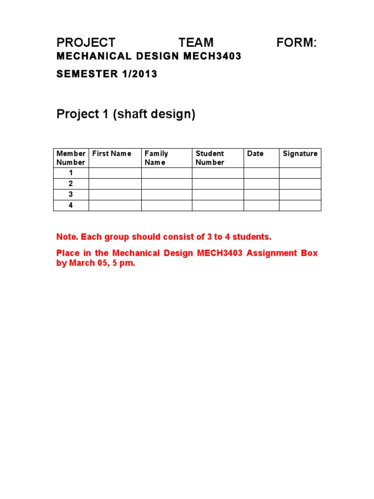 MECH3403 Shaft Design Project Form | PDF | Technology & Engineering